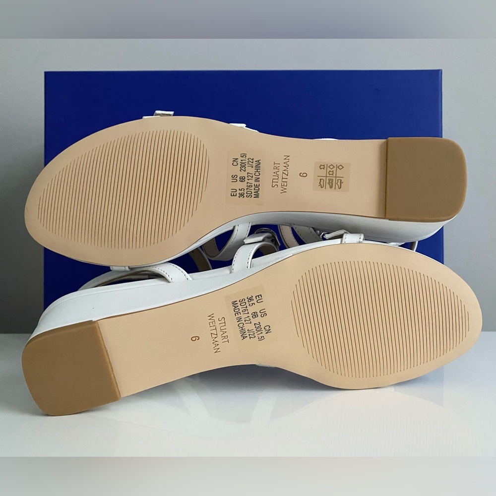 $450 STUART WEITZMAN Grecian Buckle Wedge White Leather Sandals Sz 36.5 6 B NEW - Picture 10 of 15